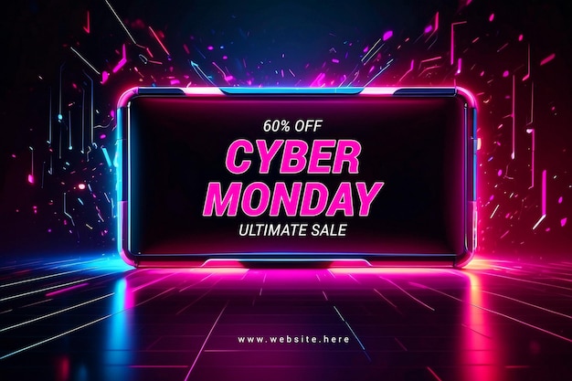 Cyber Monday Sale Social Media Post Design Template with technology background