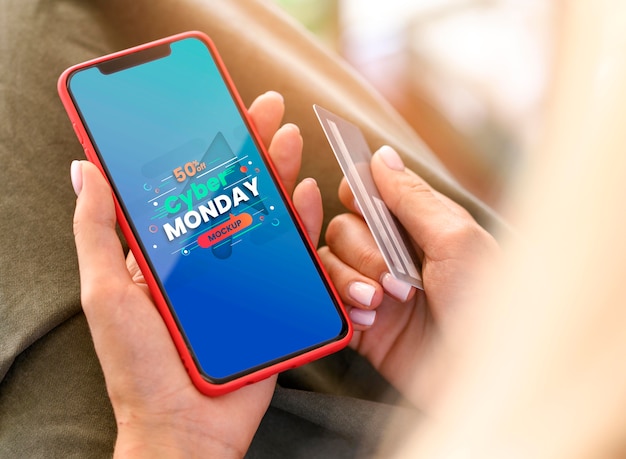 Cyber monday sales on smart phone mock-up