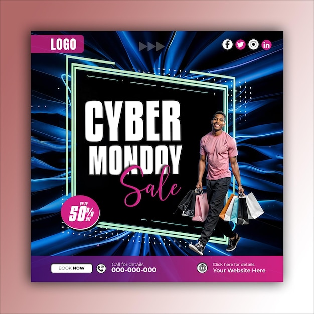 PSD cyber monday social media posts and web banner square design templates ai generated