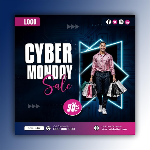 Cyber monday social media posts and web banner square design templates ai generated