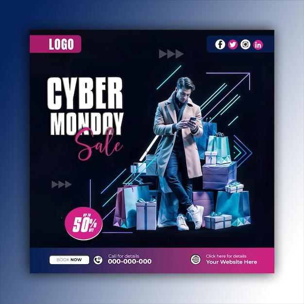 PSD cyber monday social media posts and web banner square design templates ai generated