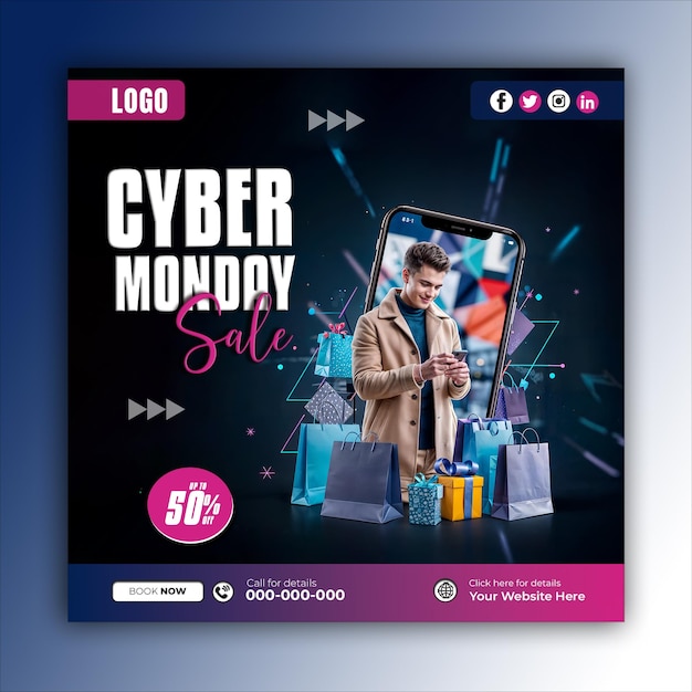 PSD cyber monday social media posts and web banner square design templates ai generated