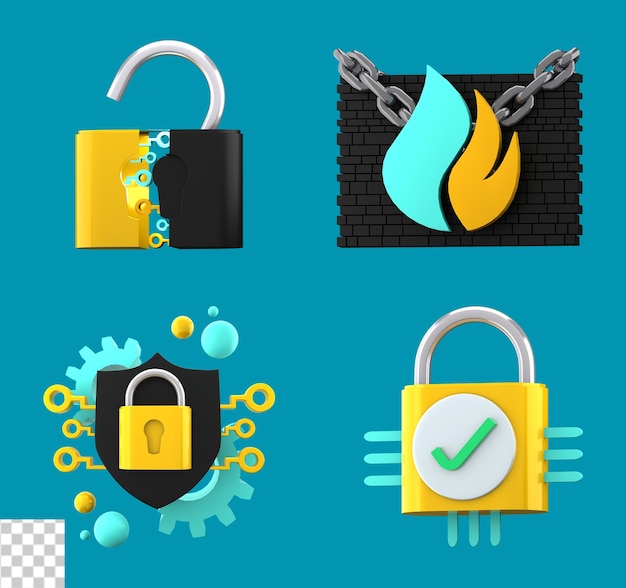 PSD cyber security 3d icon pack