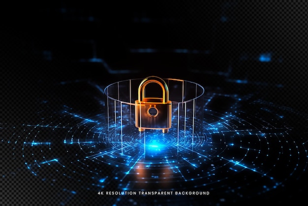 PSD cyber security lock technology global network digital data protection on transparent background