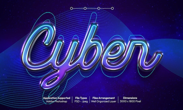 Cyber text effect with 3d font style 02