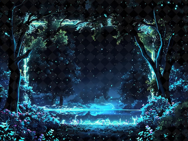 PSD cybernetic forest arcane frame with digital trees and neon a neon color frame y2k art collection