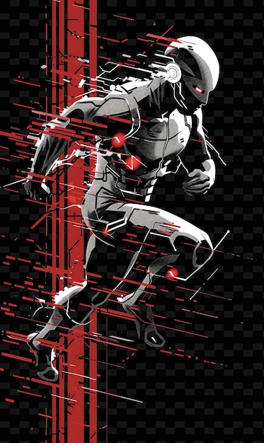 Cybernetic Runner With a Data Spike in a Sprinting Pose Dete Flat Illustration Character Portraits