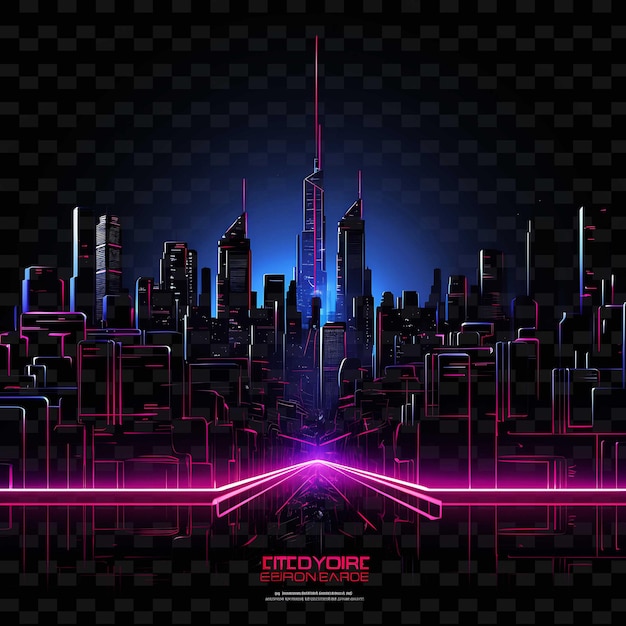 Cyberpunk City Borderline Design Neon Lines Style High Rise PNG Y2K Shapes Transparent Light Arts