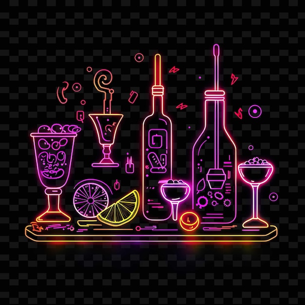 Cyberpunk Food Borderline Design Neon Lines Style Neon Drink PNG Y2K Shapes Transparent Light Arts