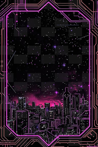 Cyberpunk Frame Art With Neon Cityscape and Circuit Board De Y2K Shape Creative Signboard Decor