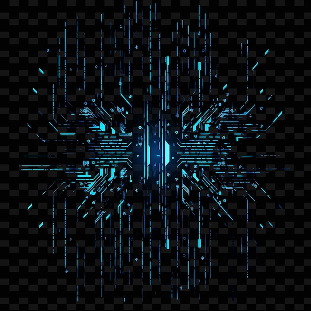 Cyberpunk Matrix Style Lines Hacker Symbols Electric Blue Ch Shape Y2K Neon Light Art Collections