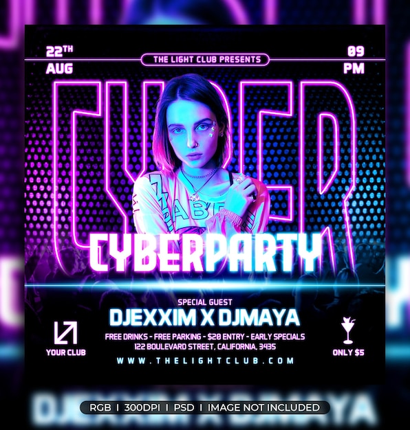 Cyberpunk party flyer social media post template