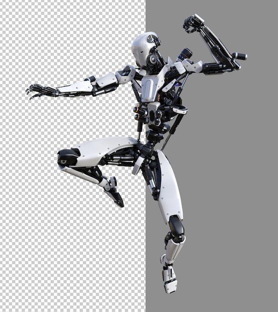 Cyberpunk robot with muay thai pose isolated 3d render