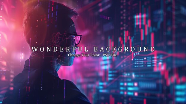 PSD cyberpunk silhouette with digital overlay