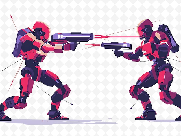 PSD cyborg characters fighting in a futuristic war design is hig flat illustration festival theme art