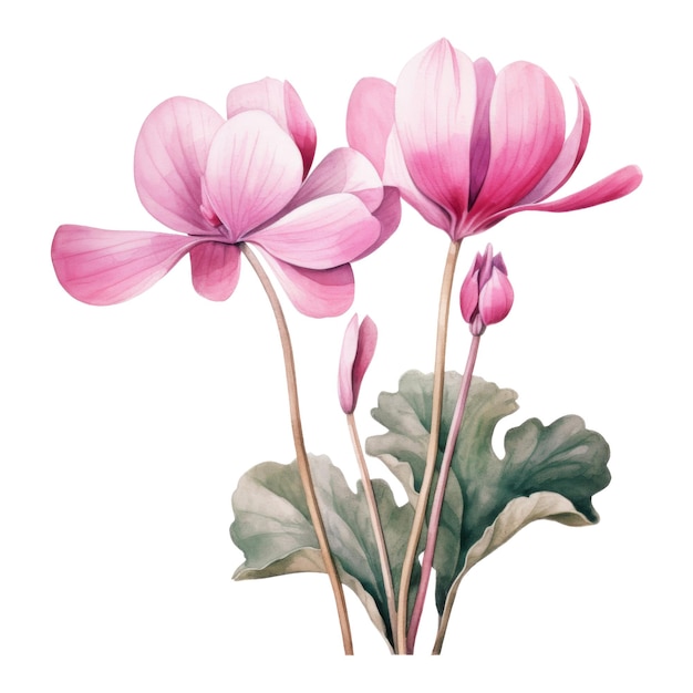 PSD cyclamen tropical flower illustration watercolor style ai generated