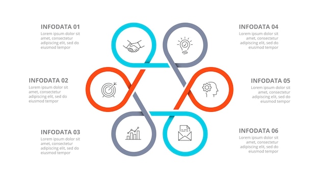 PSD cycle diagram divided into 6 sectors infographic design template