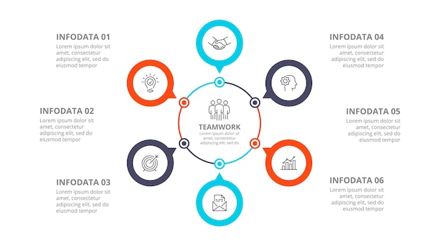 PSD cycle diagram with 6 circles infographic design template with six steps or options