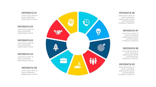 Cycle infographic diagram with 9 options or steps Slide for business presentation