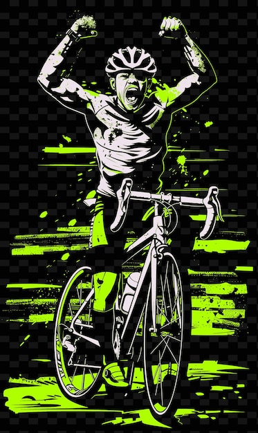 Cyclist Holding a Bike With a Victorious Pose and Euphoric Illustration Flat 2D Sport BackgroundE