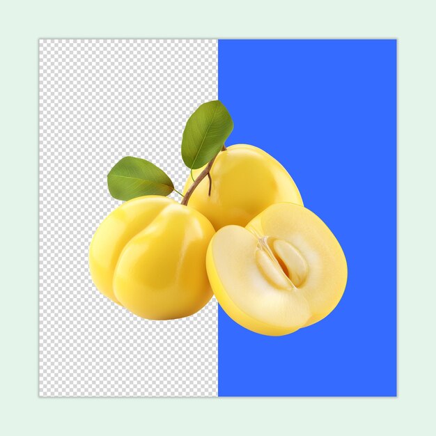 PSD cydonia oblonga fruit psd a few quinces with a half cut isolated on a transparent background