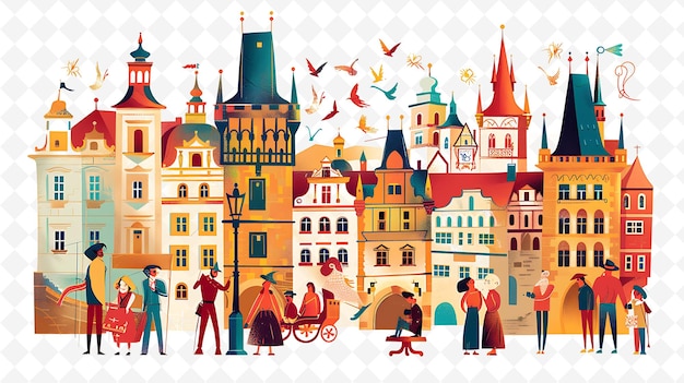 PSD czech characters enjoying a puppet show design is whimsical illustration cutural landscape view