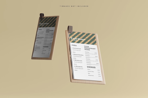 D Food Menu on a Wooden Board Mockup