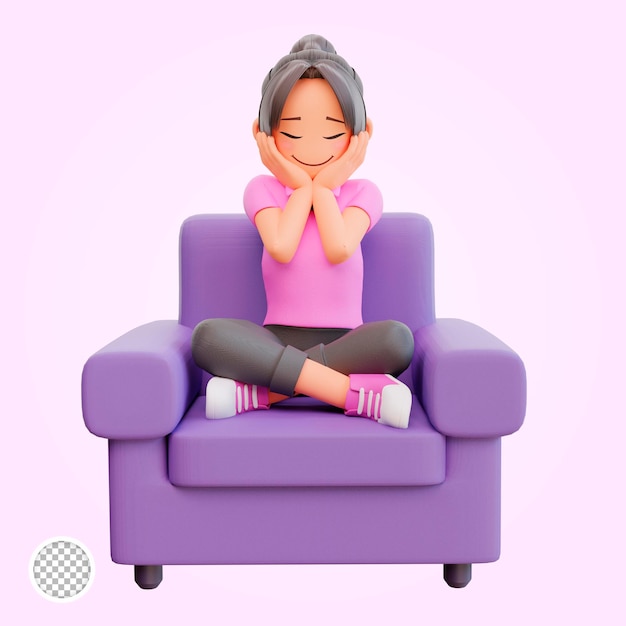 d render cute girl sitting on the sofa