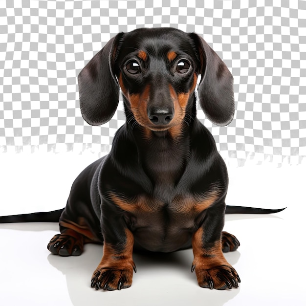 PSD dachshund sausage dog 1 year old sitting in front of transparent background