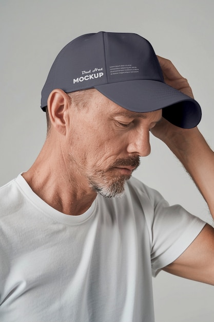 PSD dad hat mock-up design with mature man