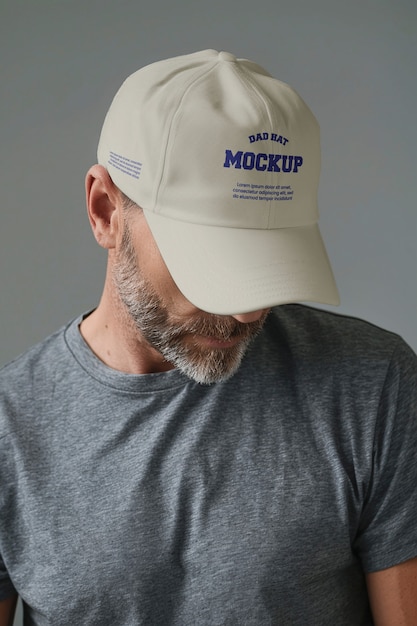 PSD dad hat mock-up design with mature man