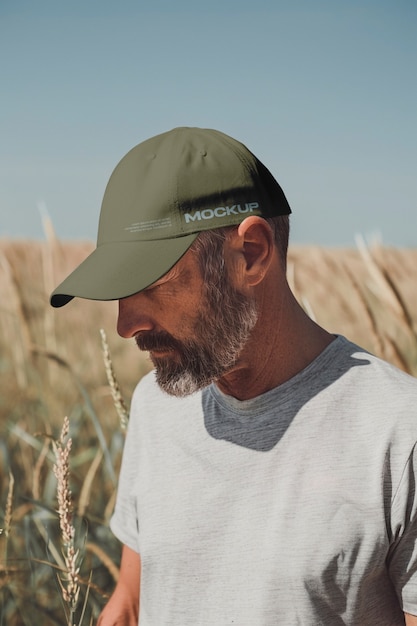 PSD dad hat mock-up design with mature man