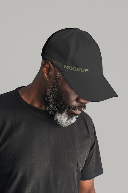 PSD dad hat mock-up design with mature man