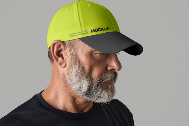 PSD dad hat mock-up design with mature man