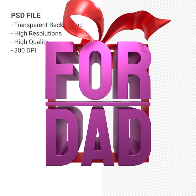 For dad with bow and ribbon 3D rendering isolated