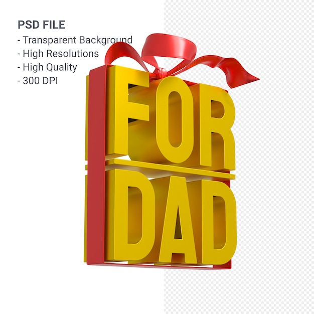 For dad with bow and ribbon 3D rendering isolated