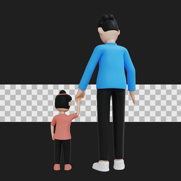 dad with daughter 3d illustration