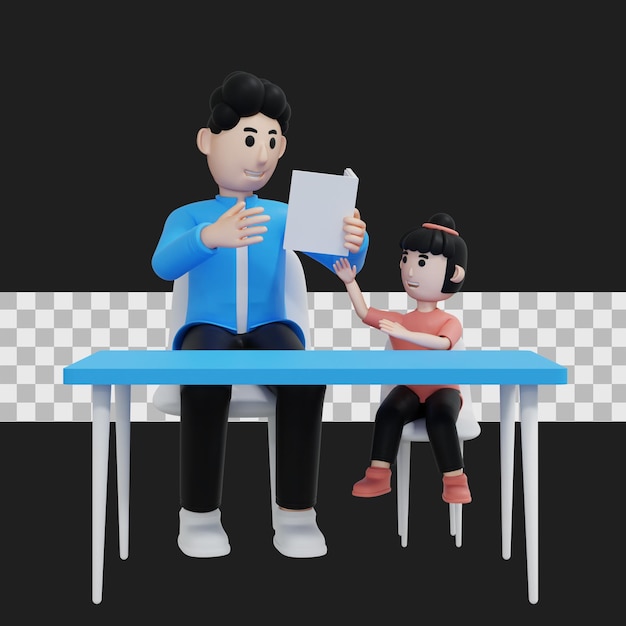 dad with daughter 3d illustration