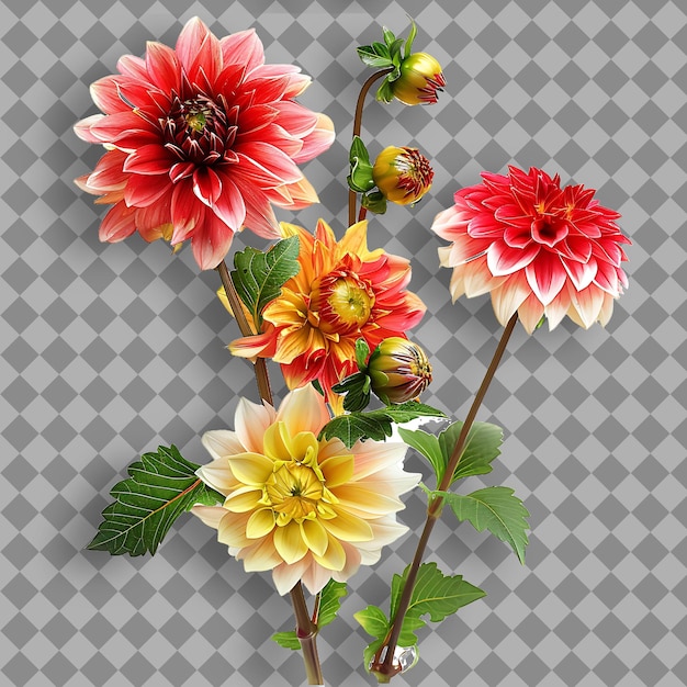 Dahlia With Sturdy Straight Branch Covered in Large Showy Fl Isolated Tree Branch on Clean BG