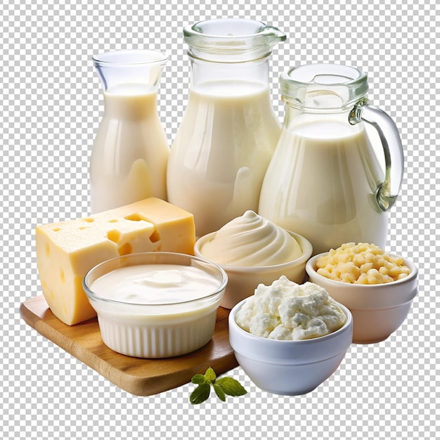 PSD dairy products milk sour cream cheese mozzarel on transparent background