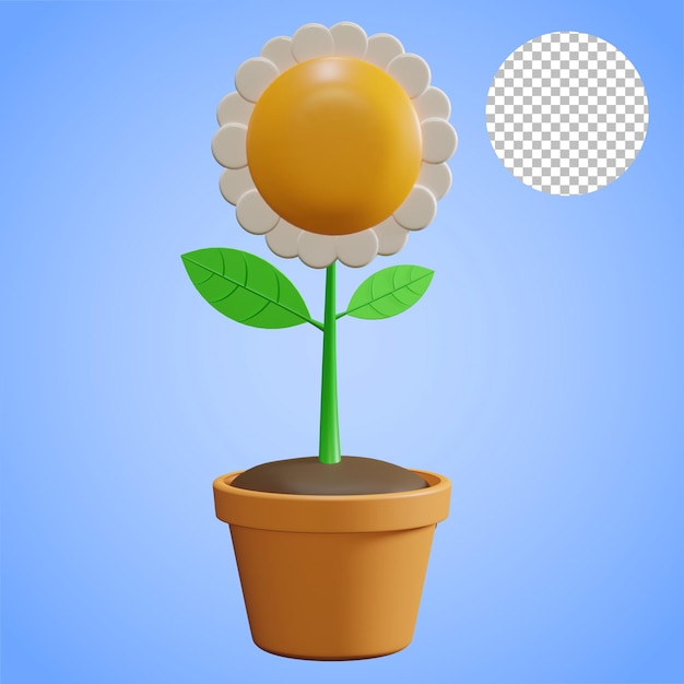 daisy flower in brown pot 3d rendering alpha background