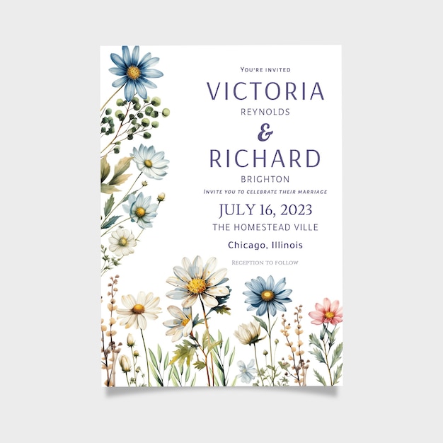 Daisy Flower Wedding Invitation Template Invitation Template Wedding Printable