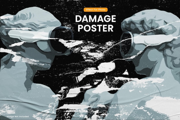 Damage poster photo effect mockup