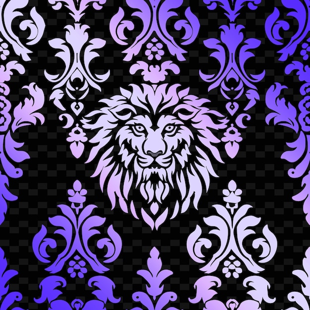 Damask Pattern With Kind of Lion Icon and Ornate Lines With Nature Inspired Abstract Outline Art