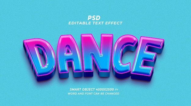 Dance 3d editable text effect PSD template with cute background