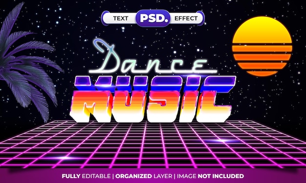 Dance music 3D text retro 80s style effect