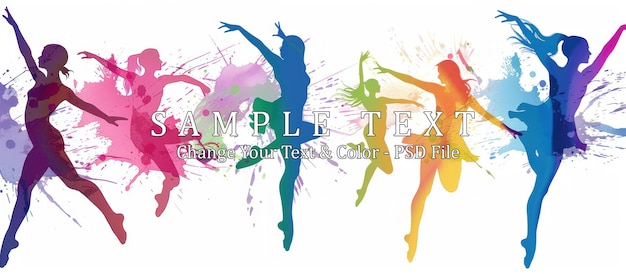 PSD dancing silhouettes with colorful splashes