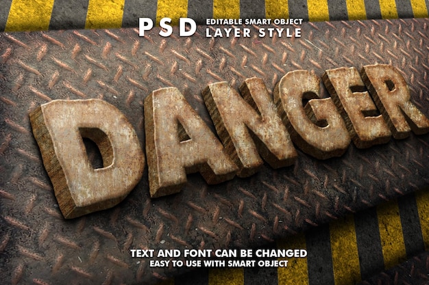 Danger 3d realistic text effect premium psd with smart object