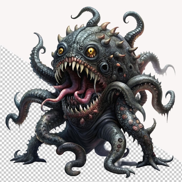 danger black slimy tentative monster on transparent background