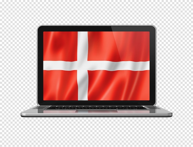 Danish flag on laptop screen isolated on white 3D illustration